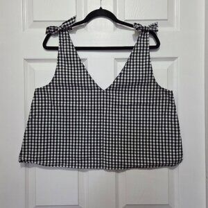 Cotton On Black & White V-neck Gingham Cropped Sleeveless Blouse Size Large
